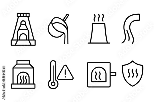 Set of linear heating and temperature icons for home and industry