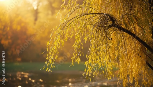 Yellow willow leaves from a...