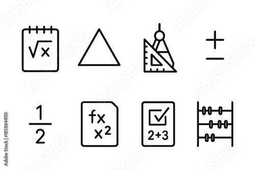Mathematical tools and symbols in minimalist geometry line art
