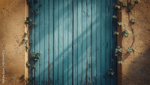 Weathered blue paint on age...