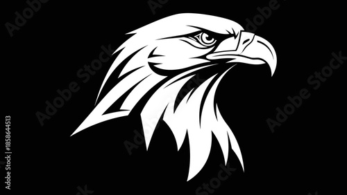 Majestic Eagle Head Vector Graphic on Isolated Black Background, Power and Freedom Symbol