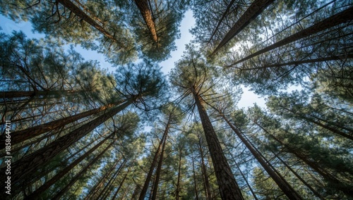 Pine forest seen from below...