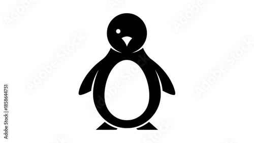 Simple Cute Penguin Standing Silhouette on Isolated White Background