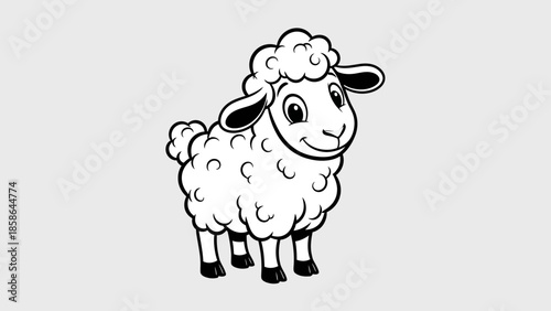 Happy Cute Cartoon Sheep Standing and Smiling in Bright Studio