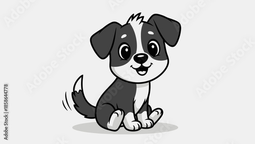 Happy Cute Puppy Sitting, Smiling with Big Eyes on Isolated White Background