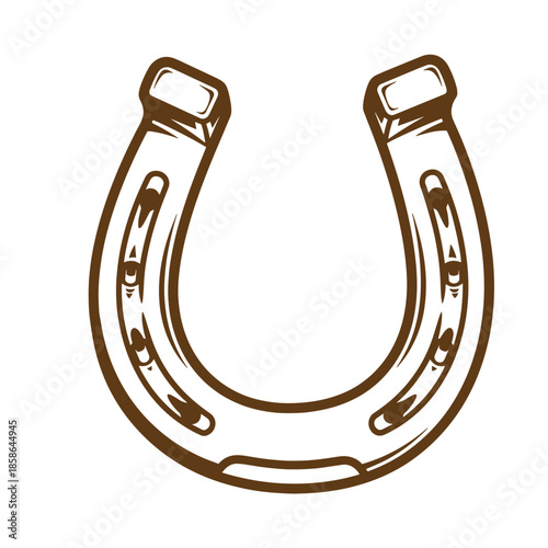Vintage Brown horseshoe illustration isolated on white background for luck symbol