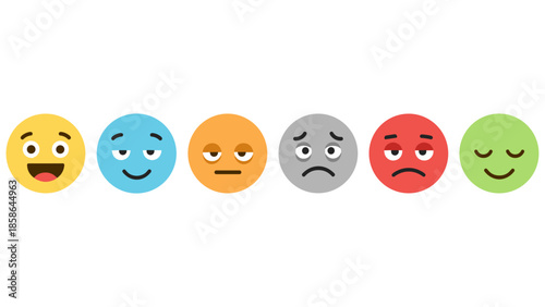 Colorful flat style emoji faces displaying a range of emotions