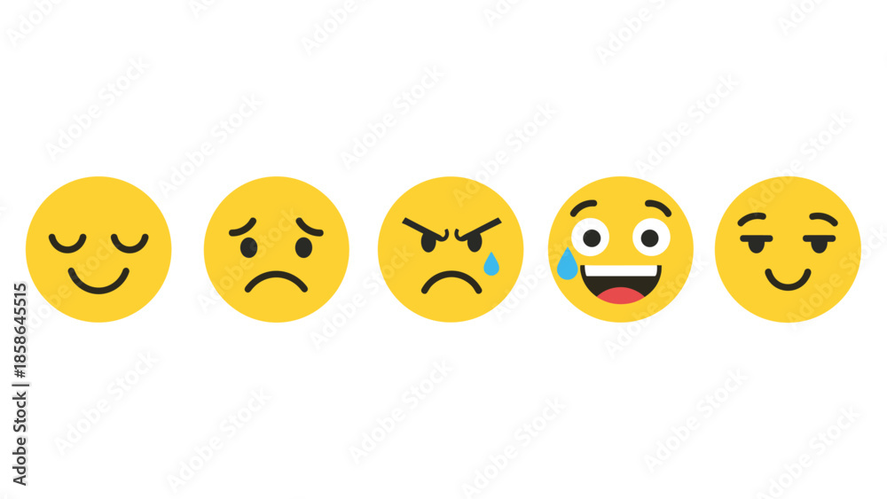 Fototapeta premium Colorful emoji set displaying a range of emotions and expressions