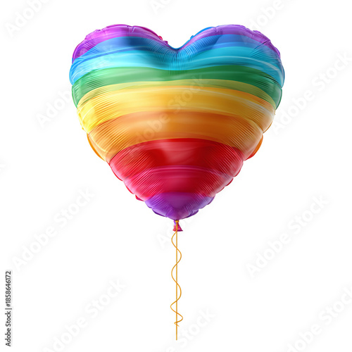 Vibrant 3D rendered heart-shaped rainbow balloon, a dynamic symbol of love, diversity, and celebration, isolated on white
