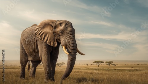 Elephant moving across open...