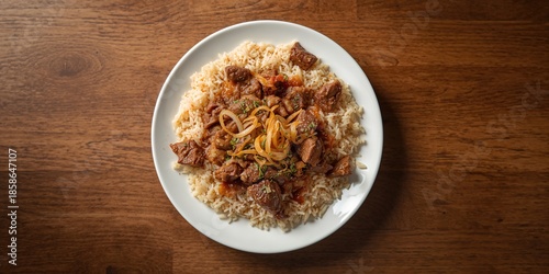 Mixed rice dish with beef, ...