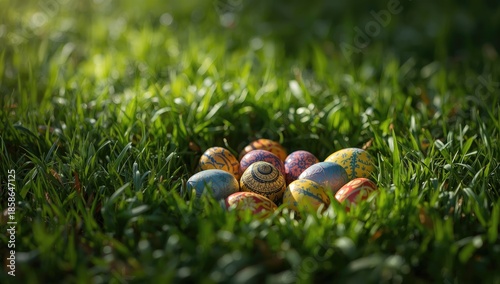 Colorful Easter eggs scatte...