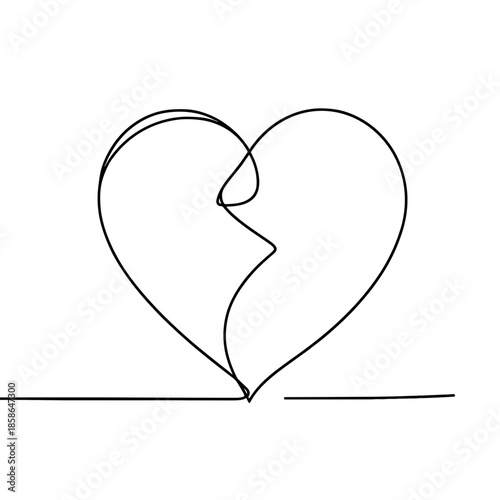 Broken heart illustration in a continuous line style concept of Valentine's Day  