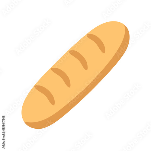 Simple baguette bread with smooth surface on white background, 
