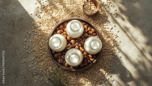 Nuts and oatmeal with milk ...