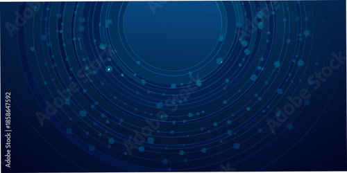 Abstract blue background with concentric circles and scattered glowing particles