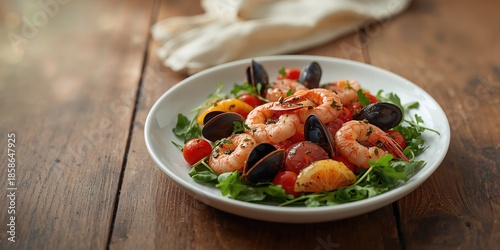 Fresh seafood salad featuri...