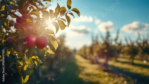 Apple trees laden with ripe...