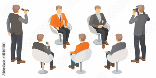 Isometric illustration of people in a meeting or interview setting