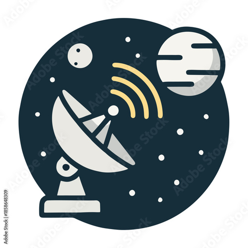 Icon Deep Space Communication: A powerful dish antenna sending data signals between planets.