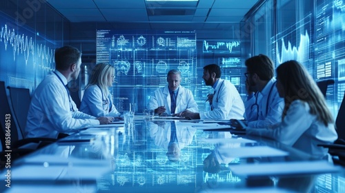 Healthcare Governance, boardroom meeting with healthcare executives discussing governance practices, compliance strategies, regulatory updates.