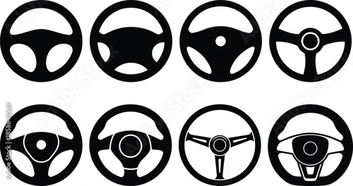 Collection of different car steering wheels