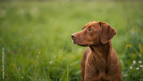 Brown dog gazing elsewhere,...