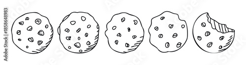 Hand drawn homemade chocolate cookies presented in a simple doodle style, suitable for food related graphics and sweet bakery product branding.