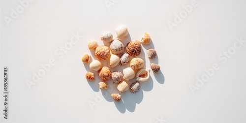 Sea shells placed on a whit...