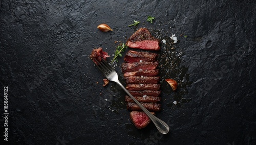 Juicy veal steak slices arr...