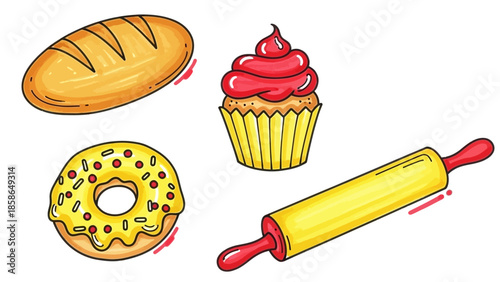 Delicious Assortment of Baked Goods and Baking Utensil.