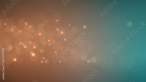 Abstract Bokeh Lights on Orange and Teal Gradient Background with Floating Particles and soft blur effects