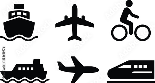 Various transportation modes silhouette