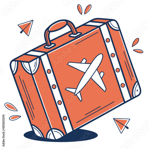 Flat Vector Travel Suitcase with Airplane Icon for Tourism Vacation and Global Journey Concept