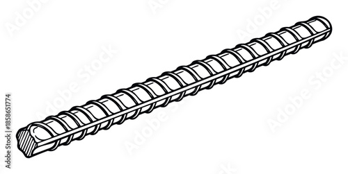 Durable ribbed steel rebar segment for concrete reinforcement in structural engineering and architectural designs offering strength and stability for building sites