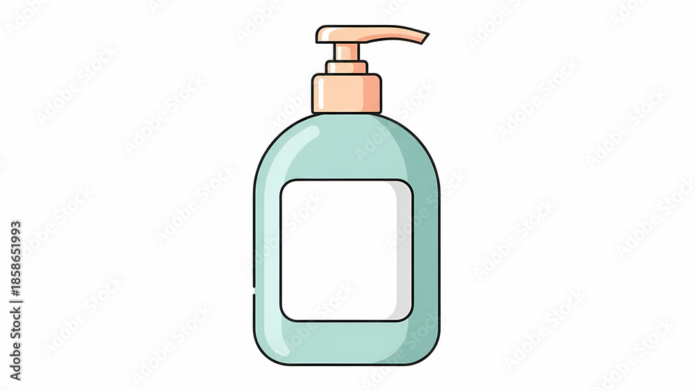 Fototapeta premium Illustration of a light blue pump bottle with a blank label, commonly used for liquid soap or lotion for personal hygiene.