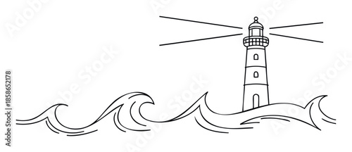 Coastal lighthouse illuminating the wavy ocean, serving as a symbolic guide and powerful emblem for navigation, safety, maritime history, and nautical adventure projects.