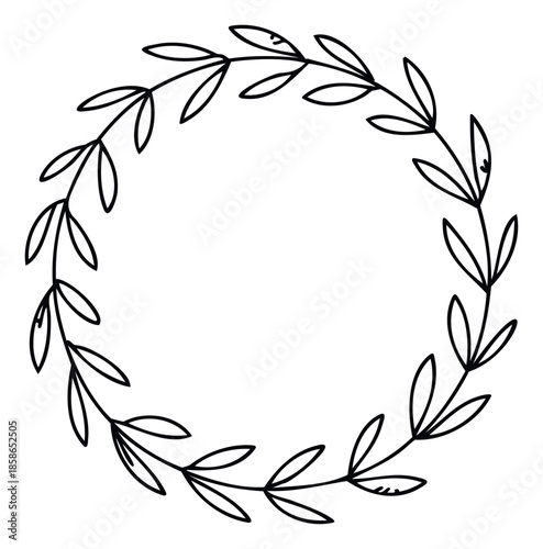 Elegant handdrawn leaf wreath offering a timeless botanical frame perfect for sophisticated greeting cards, wedding invitations, and natural branding materials.