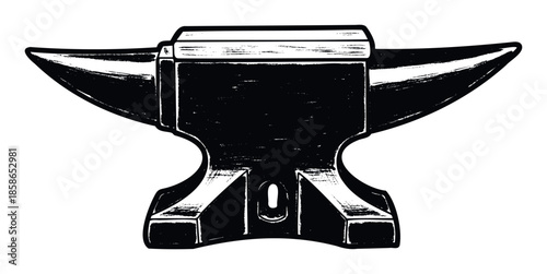 Heavy duty cast iron anvil drawing representing powerful industrial work and artisanal forging suitable for workshop themed logos and graphic designs.