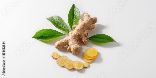 Whole ginger root with leaf...