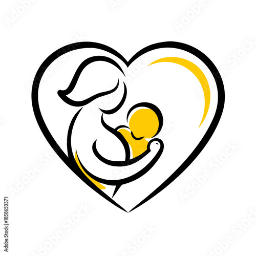 Heart Shaped Mother and Baby Symbol Illustrating Maternal Love and Parenthood