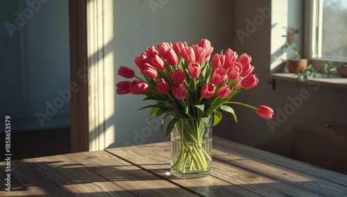 Pink tulip flowers arranged...