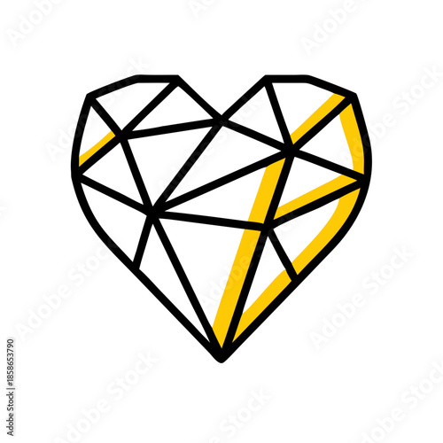 Modern Geometric Heart Logo Design with Sharp Angular Facets Representing Structural Love, Technology, and Creative Innovation