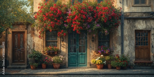 Colorful flower pots on the...