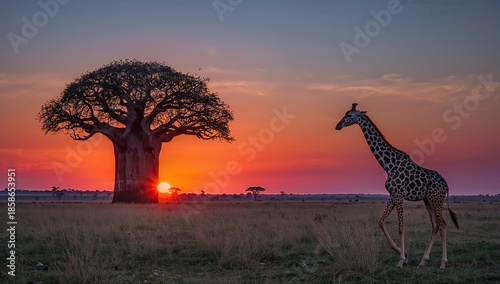 Evening scene with a giraff...
