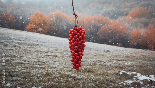Red mountain ash trees in a...