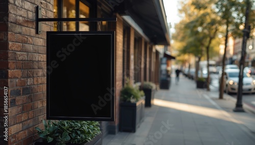 Empty cafe signboard on urb...