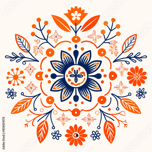 Spring Awakening Floral Emblem with Blooming Flowers and Leaves, Vector Logo for Nature and Wellness Brands