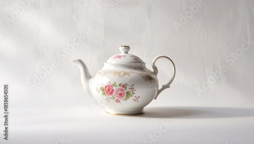 Porcelain teapot on plain b...