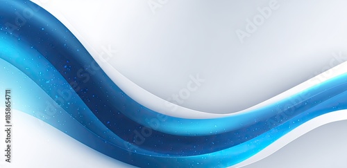 Flowing blue wave with light specks on a layered white background
